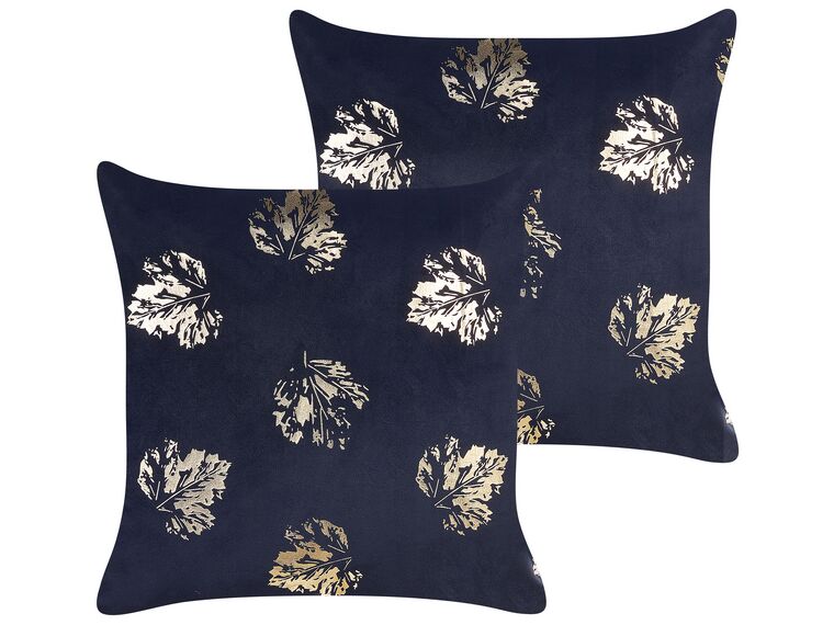 Set of 2 Velvet Cushions Leaf Pattern 45 x 45 cm Black GOLDENROD_854546