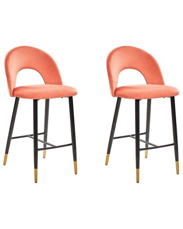Conjunto de 2 sillas de bar de terciopelo coral/negro/dorado FALTON