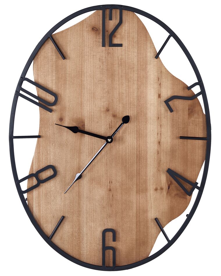 Železné nástěnné hodiny 46 x 60 cm světlé dřevo/černé MEYNES_892133