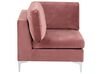 Left Hand 5 Seater Modular Velvet Corner Sofa with Ottoman Pink EVJA_858951
