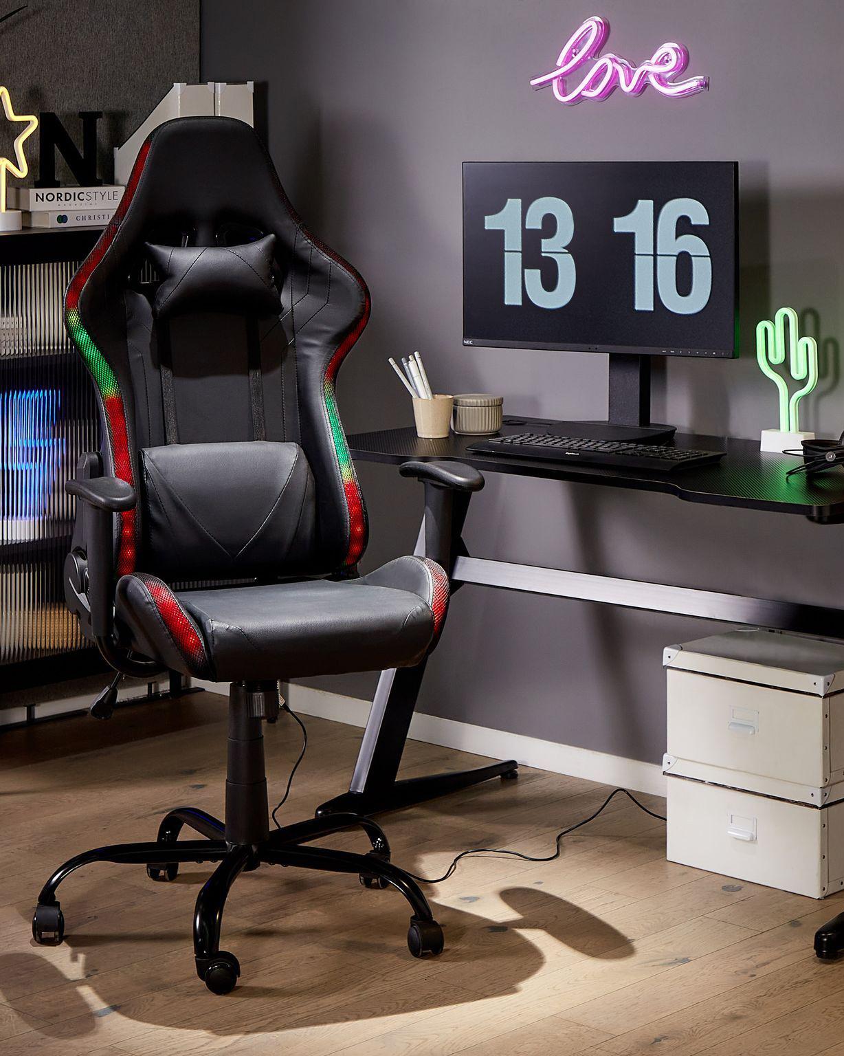 Fekete gamer szék LED világítással GLEAM_852099