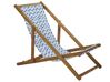 Set of 2 Acacia Folding Deck Chairs and 2 Replacement Fabrics Light Wood with Off-White / White and Blue Pattern ANZIO_800493