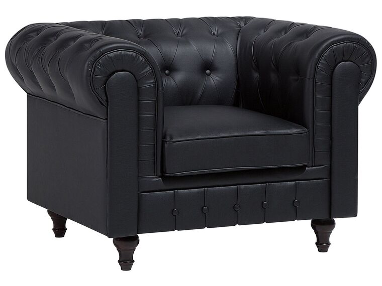 Faux Leather Living Room Set Black CHESTERFIELD Big Beliani.co.uk