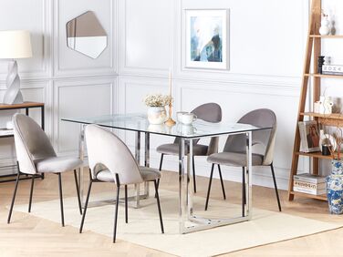 Spisebord med glassplate i sølv 160 x 90 cm ENVIA