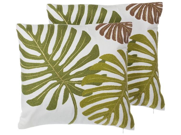 Set of 2 Cotton Cushions Leaf Pattern 45 x 45 cm Green ZENOBIA_770092