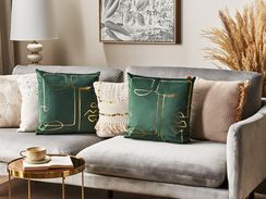 Koristetyyny sametti vihreä kasvokuvio 45 x 45 cm 2 kpl PHILODENDRON