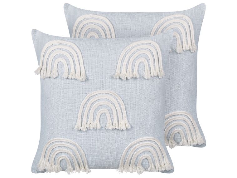 Set of 2 Cotton Cushions Embroidered Rainbows 45 x 45 cm Light Blue LEEA _893298