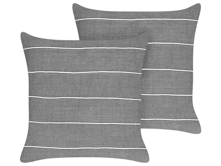 Lot de 2 coussins décoratifs rayés 50 x 50 cm en lin gris et blanc MILAS_904796