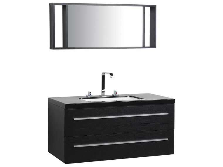 Černý nástěnný nábytek do koupelny se zásuvkou a zrcadlem  ALMERIA_768686