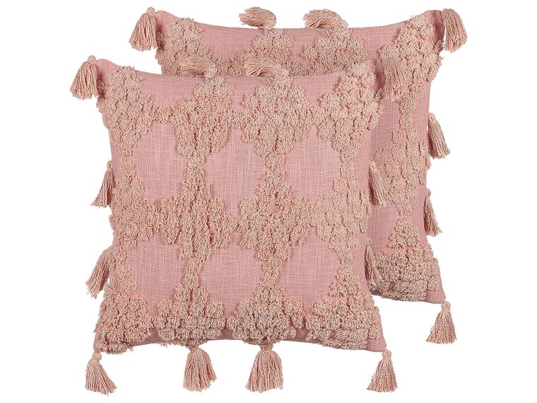 Set of 2 Tufted Cotton Cushions with Tassels 45 x 45 cm Pink TORENIA_838672