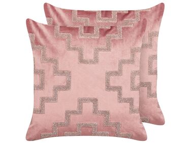 Set of 2 Velvet Cushions Geometric Pattern 45 x 45 cm Pink SERGIPE 