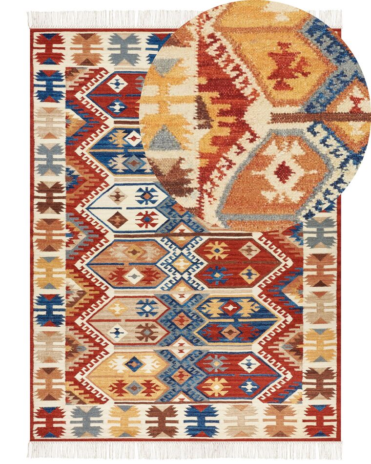 Kelim Teppich Wolle mehrfarbig 160 x 230 cm abstraktes Muster Kurzflor VANASHEN_858533