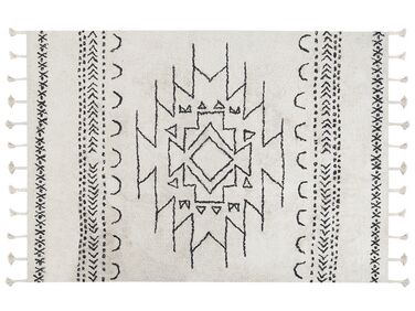 Teppich Baumwolle weiss / schwarz 160 x 230 cm Kurzflor KHOURIBGA