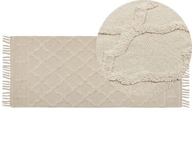 Teppich Baumwolle beige 80 x 230 cm geometrisches Muster Kurzflor TOZLU