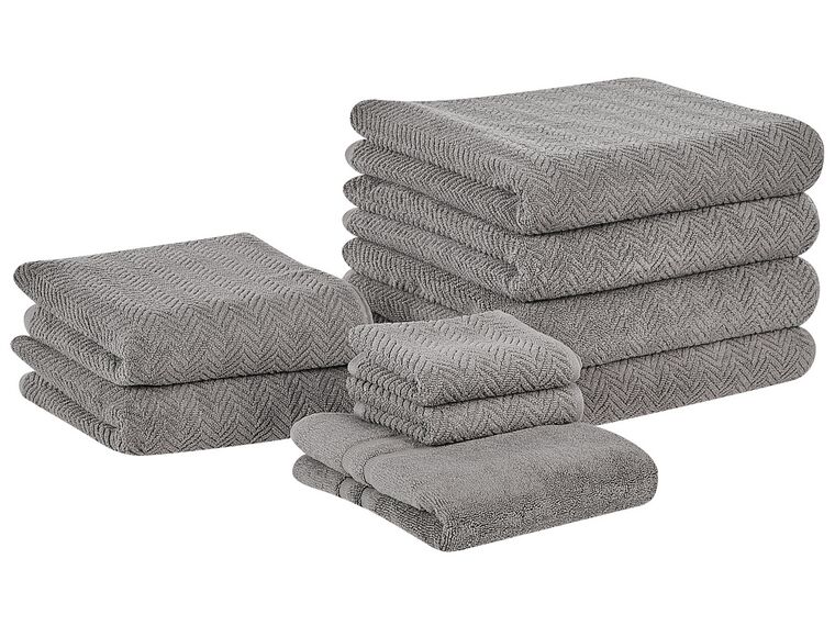 Set of 9 Cotton Terry Towels Grey MITIARO_841763