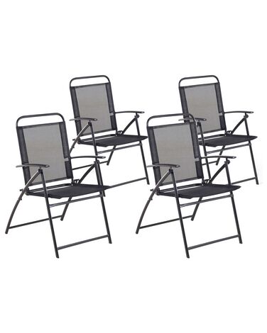 Conjunto de 4 cadeiras de jardim dobráveis em aço preto LIVO