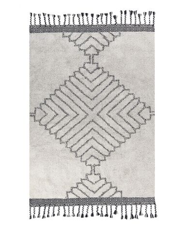 Teppich Baumwolle weiss / schwarz 140 x 200 cm geometrisches Muster Kurzflor ERAY