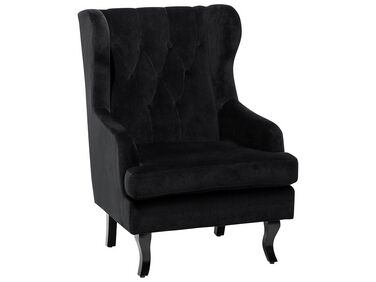 Velvet Fabric Wingback Chair Black ALTA 