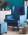 Fotel welurowy z podnóżkiem niebieski SANDSET_776329