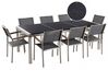 Table de jardin plateau granit noir 220 cm 8 chaises grises GROSSETO_379791