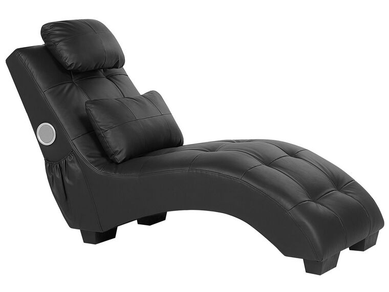 Faux Leather Chaise Lounge with Bluetooth Speaker USB Port Black SIMORRE_775902