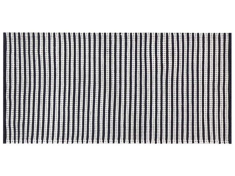 Teppich Baumwolle marineblau / weiß 80 x 150 cm Streifenmuster Kurzflor SOFULU_842830