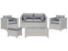 Salon de jardin 4 places en rotin gris clair avec coussins gris foncé MILANO_745243