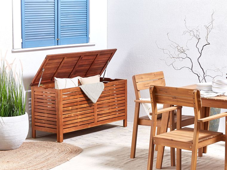 Auflagenbox Akazienholz dunkelbraun 130 x 48 cm RIVIERA Beliani.de