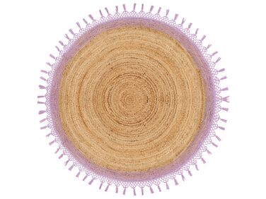 Dywan okrągły z juty ⌀ 140 cm beżowy z purpurowym MARTS