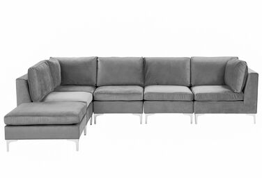 Right Hand 5 Seater Modular Velvet Corner Sofa with Ottoman Grey EVJA