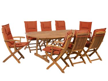8 Seater Acacia Wood Garden Dining Set Red Cushions MAUI