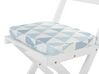 Table et 2 chaises de jardin blanches en bois avec coussins bleus FIJI _764256