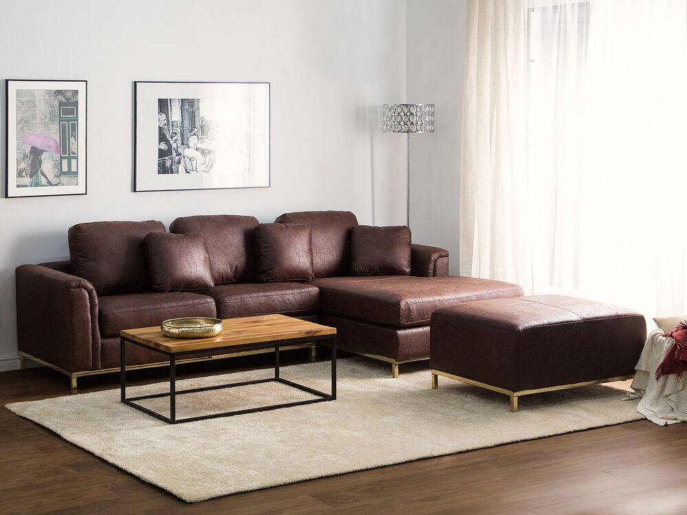 Ottomane Lederoptik braun goldenes Gestell OSLO | Beliani.de