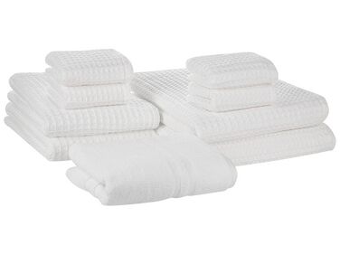 Set of 9 Cotton Towels White AREORA