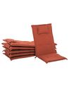Set of 6 Acacia Wood Garden Folding Chairs with Red Cushions JAVA_804153