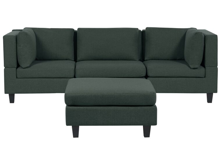 Háromszemélyes kombinálható sötétzöld kárpitozott kanapé ottománnal UNSTAD_893394