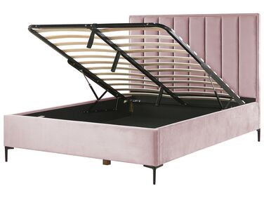 Bed met opbergruimte fluweel roze 160 x 200 cm SEZANNE