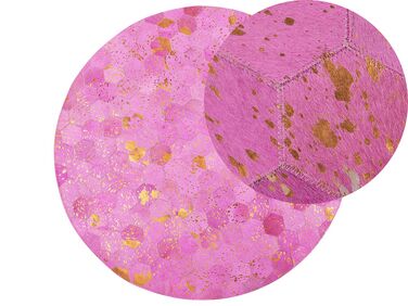Dywan patchwork okrągły skórzany ⌀ 140 cm różowy ZEYTIN