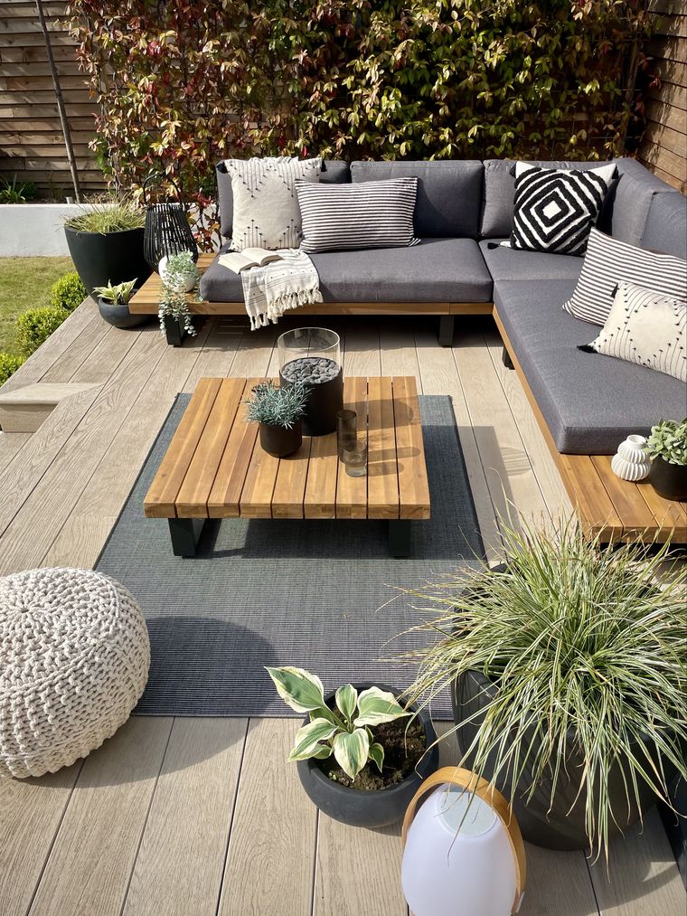 5 Seater Certified Acacia Wood Garden Corner Sofa Set Grey MYKONOS