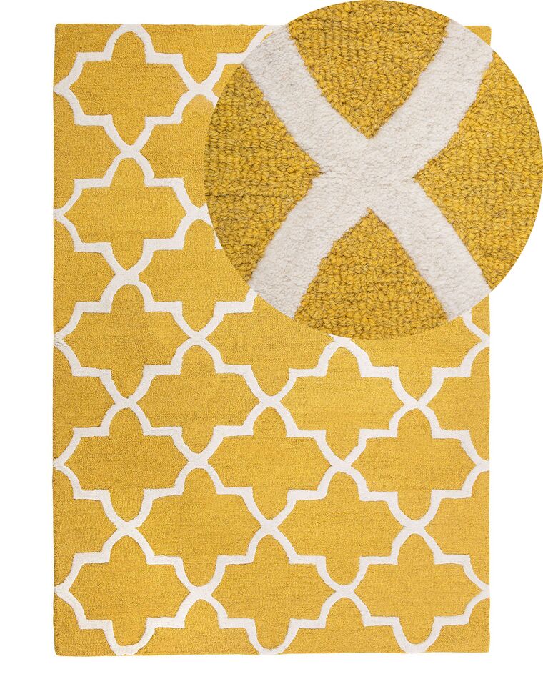 Teppich Wolle gelb 140 x 200 cm marokkanisches Muster Kurzflor SILVAN_802944