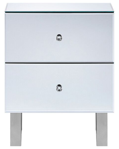 2 Drawer Mirrored Bedside Table Nesle Beliani No 2 Drawer Mirrored Bedside Table Nesle, Mirrored Bedside Table Drawers