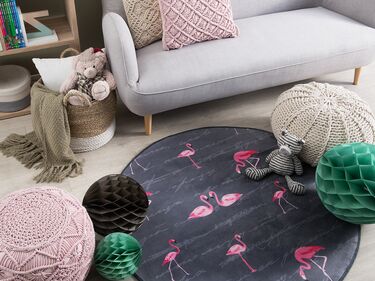 Round Area Rug Flamingo Print ⌀ 120 cm Grey KERTE