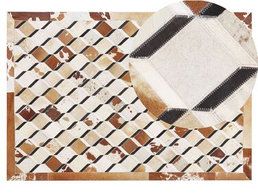 Tapis patchwork en cuir marron 140 x 200 cm SERINOVA