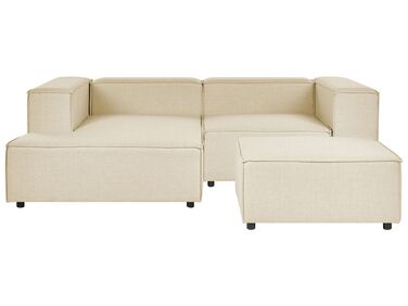 Right Hand 2 Seater Modular Linen Corner Sofa with Ottoman Beige APRICA