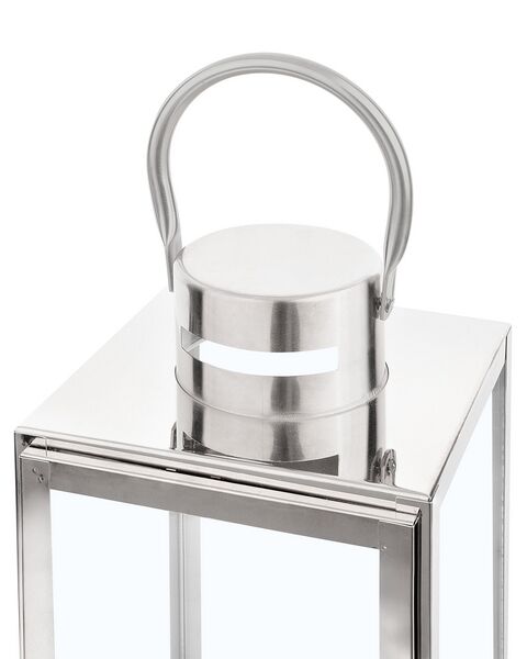 Modern Accent Lantern Decorative Silver Metal Tempered Glass Candle Lamp Cyprus 