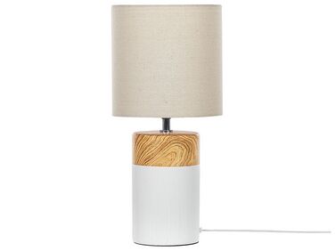  Hvid keramisk bordlampe med lyst træ ALZEYA