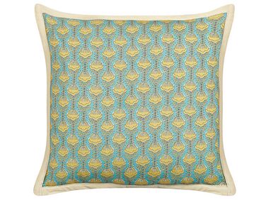 Coussin décoratif avec motif floral en coton 45 x 45 cm bleu et jaune WAKEGI