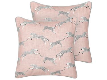 2 bawełniane poduszki dekoracyjne w gepardy 45 x 45 cm różowe ARALES