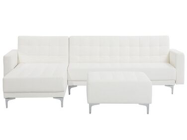 Right Hand Faux Leather Corner Sofa with Ottoman White ABERDEEN