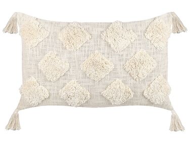 Tufted Cotton Cushion with Tassels 35 x 55 cm Beige PAPAVER